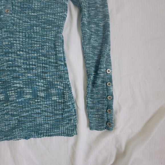 Sundance Blue Heather Ribbed Henley Sweater Cotton Blend Button Cuff Top XS - Picture 3 of 8